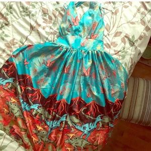 Lindy Bop Volcanic Dinosaur Halter Dress